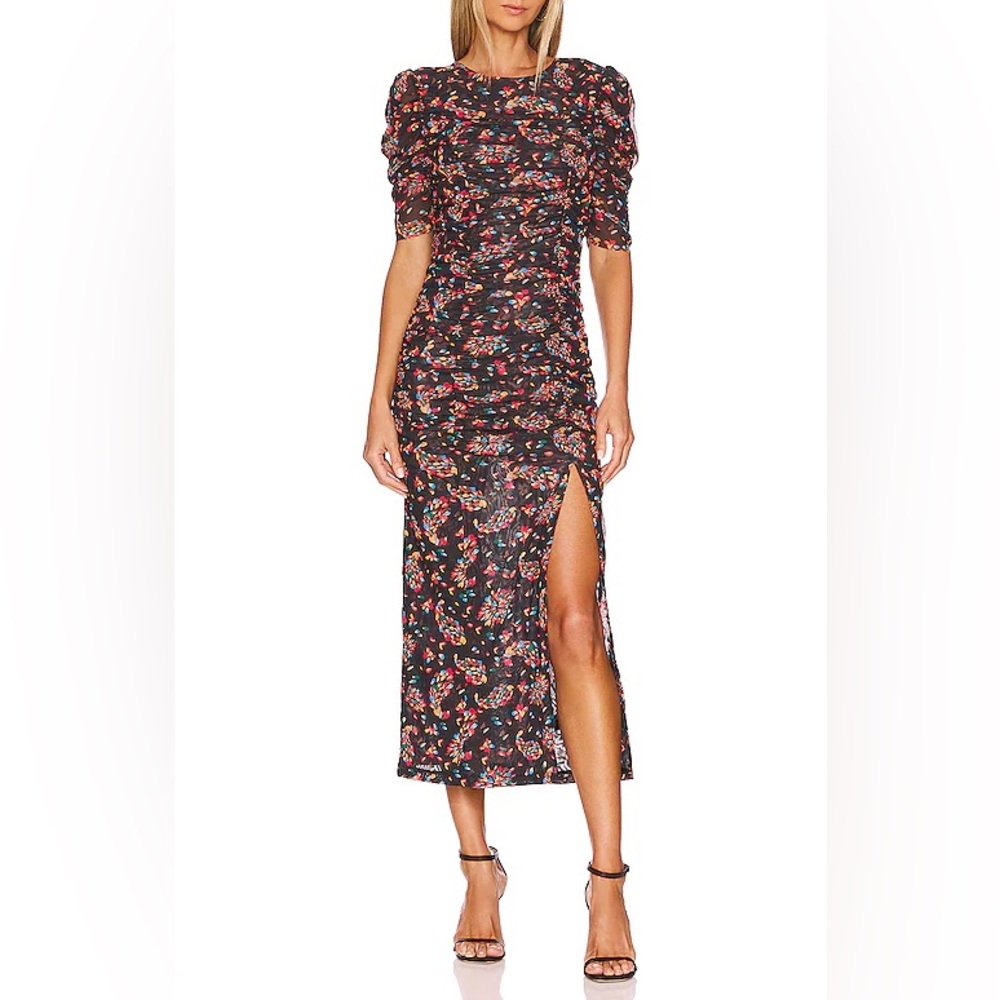 Free People briella twilight combo floral Black and Red Floral ruched mesh dress